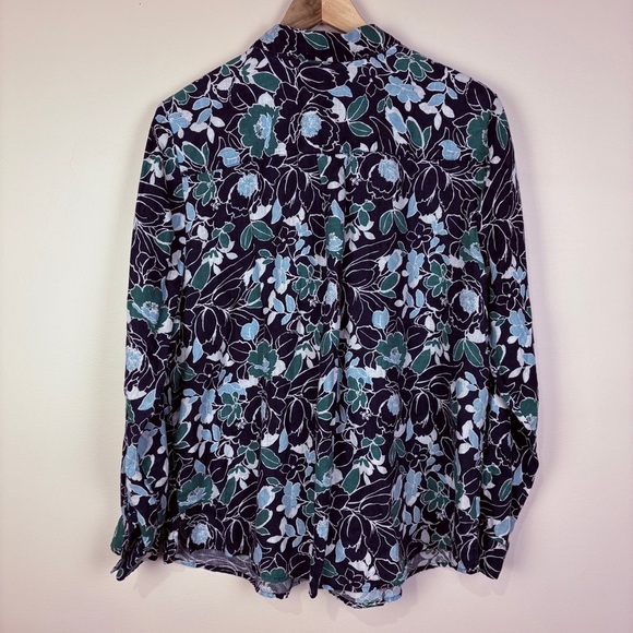 Charter Club Luxury 100% Linen Blue Green Floral Button Down Shirt - Picture 2 of 9